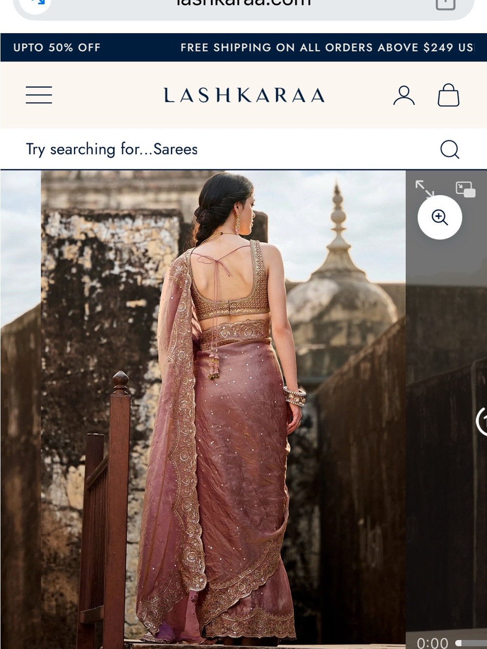 Lashkaraa Rose Gold Embroidered Saree